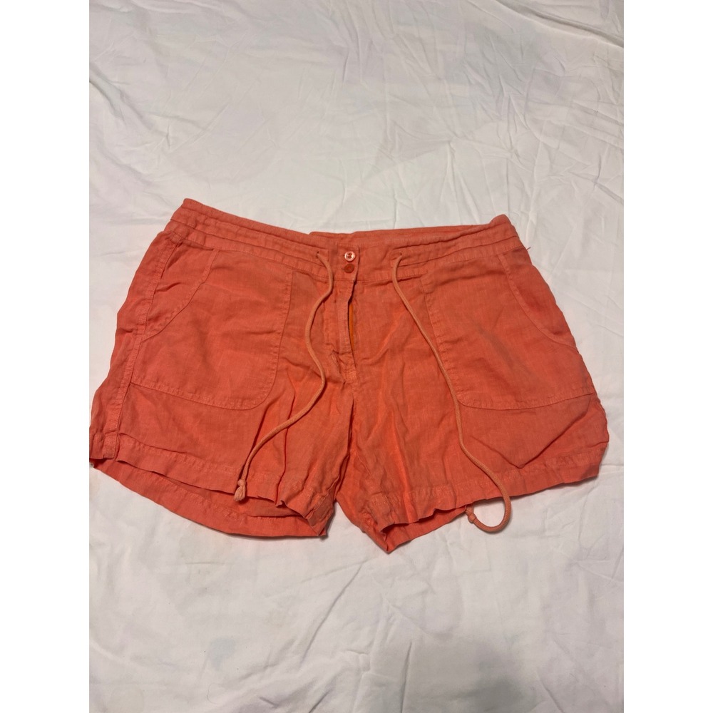 Margaritaville Womens Coral Orange 100% Linen Drawstring Shorts Size M